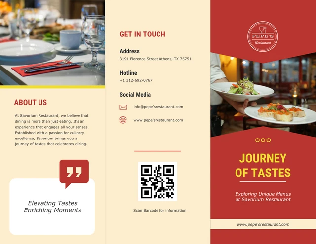 Red and Beige Minimalist Restaurant Tri-fold Brochure - Page 1