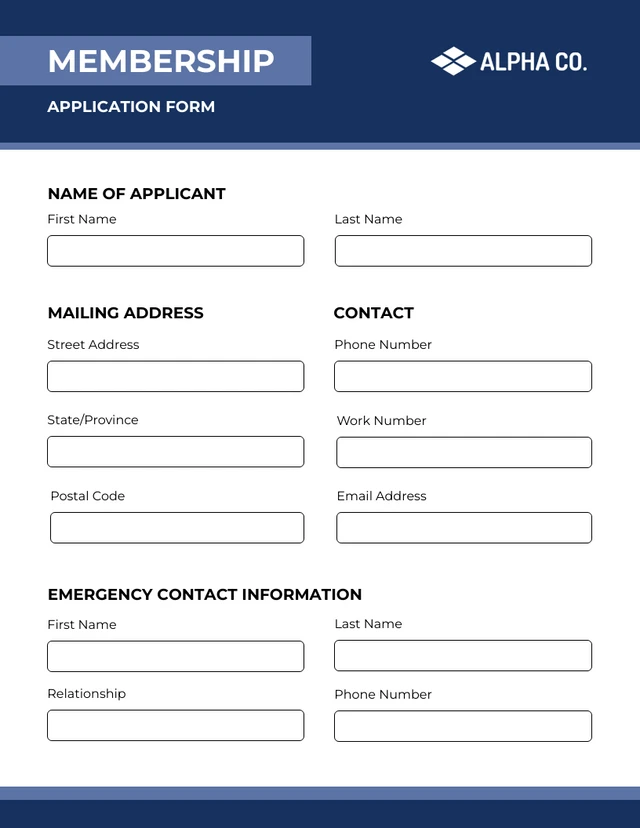 Clean Simple Form Membership Application Form Template