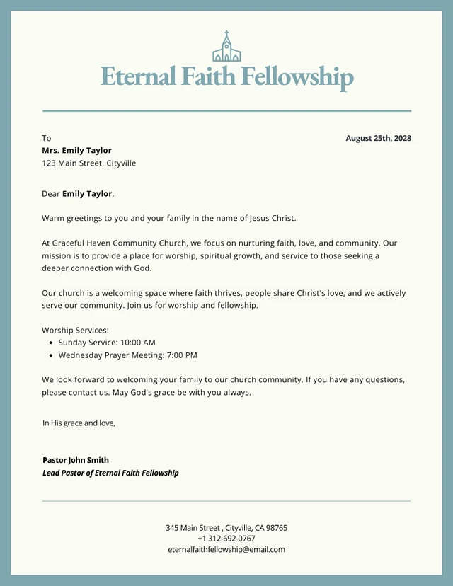 Pale Blue Minimalist Church Letterhead Template