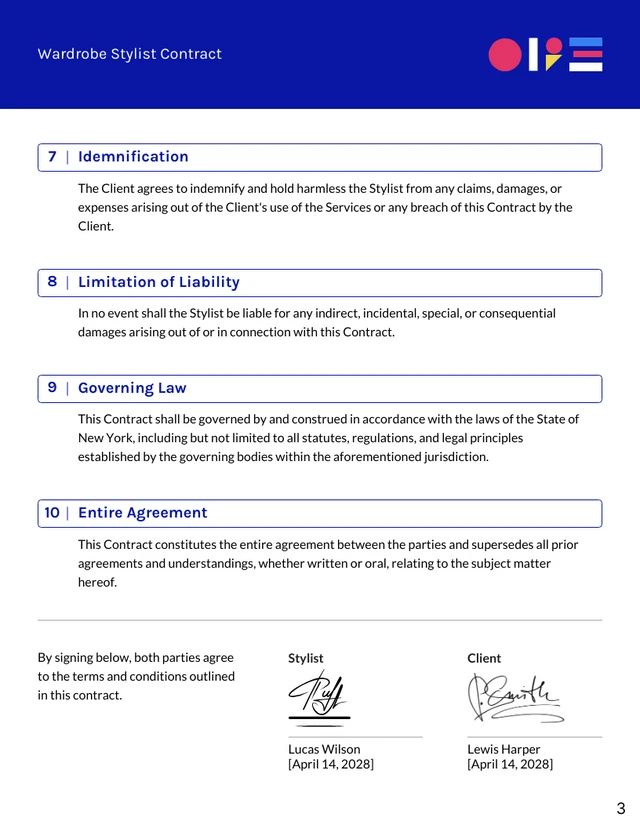 Wardrobe Stylist Stylist Contract Template - Page 3