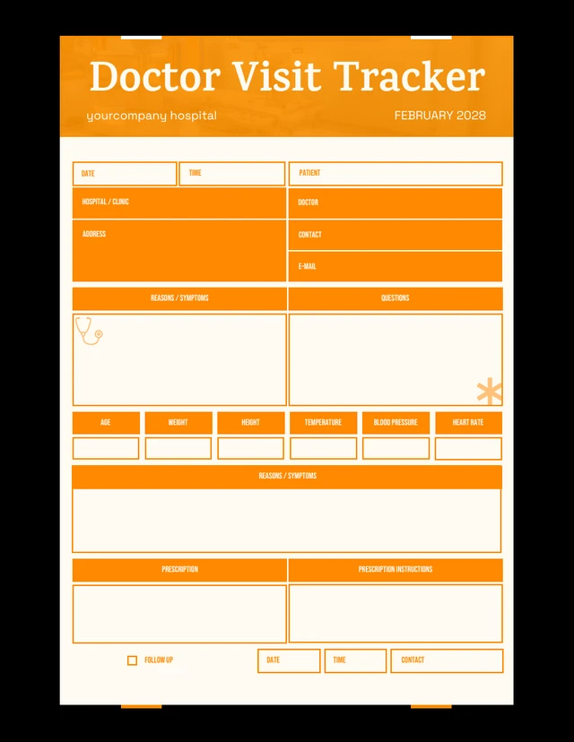 Black and Orange Doctor Visit Tracker Template