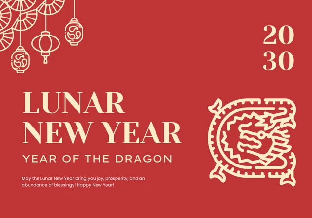 Red and Cream Simple Dragon Lunar New Year Card Template
