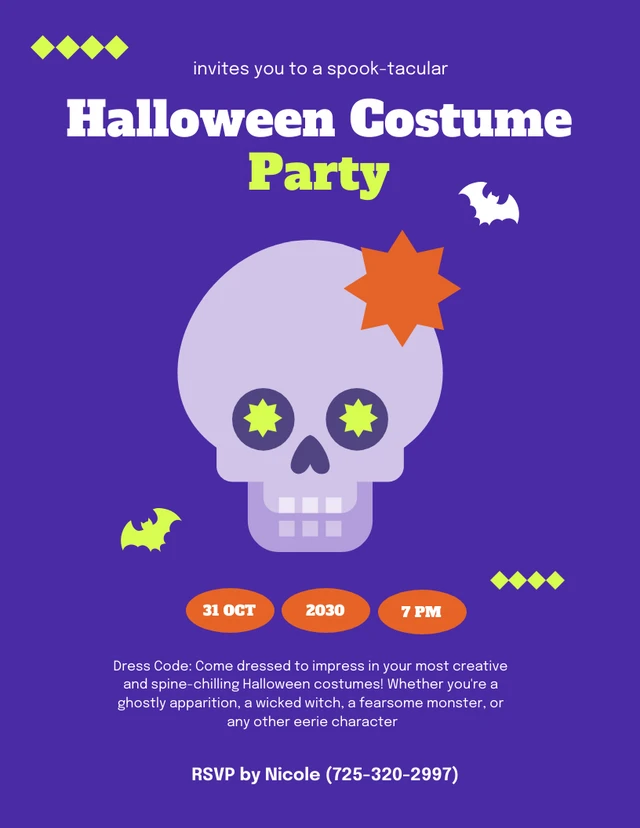 Purple Green Neon And Orange Costume Party Invitation Template