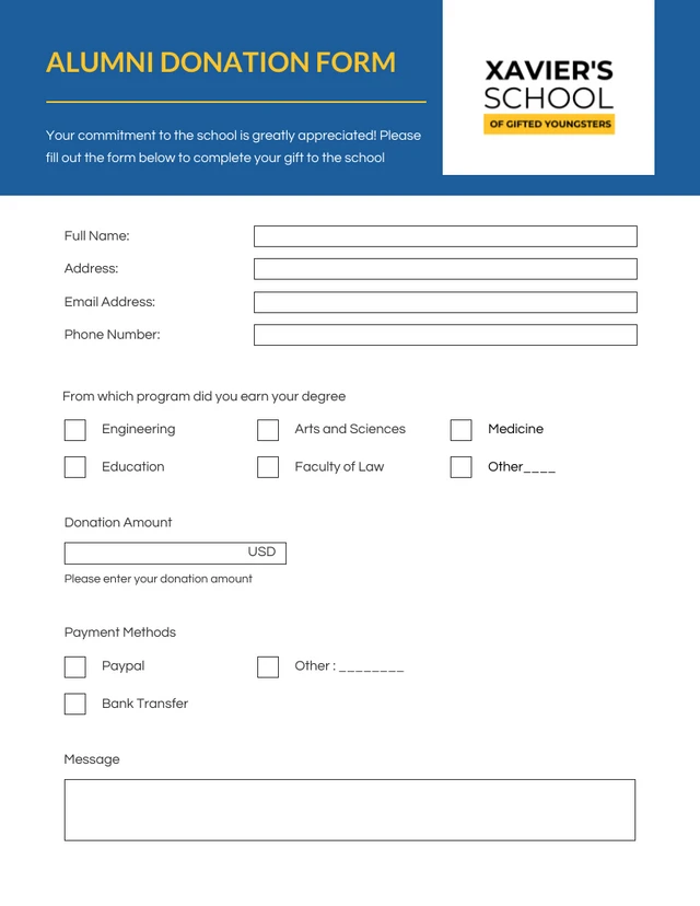 Minimalist Blue Donation Form Template