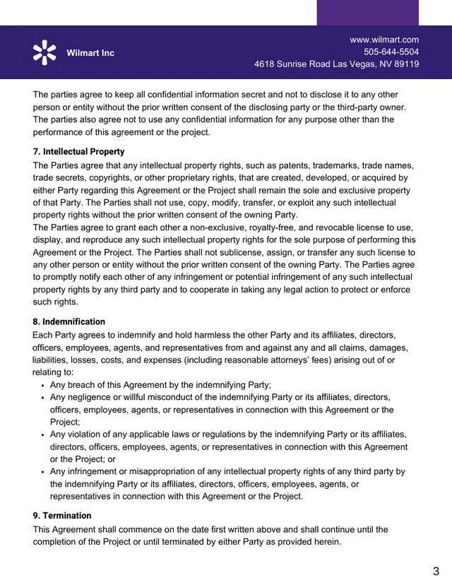 Purple and White Minimalist Modern Project Joint Venture Agreement - Page 3