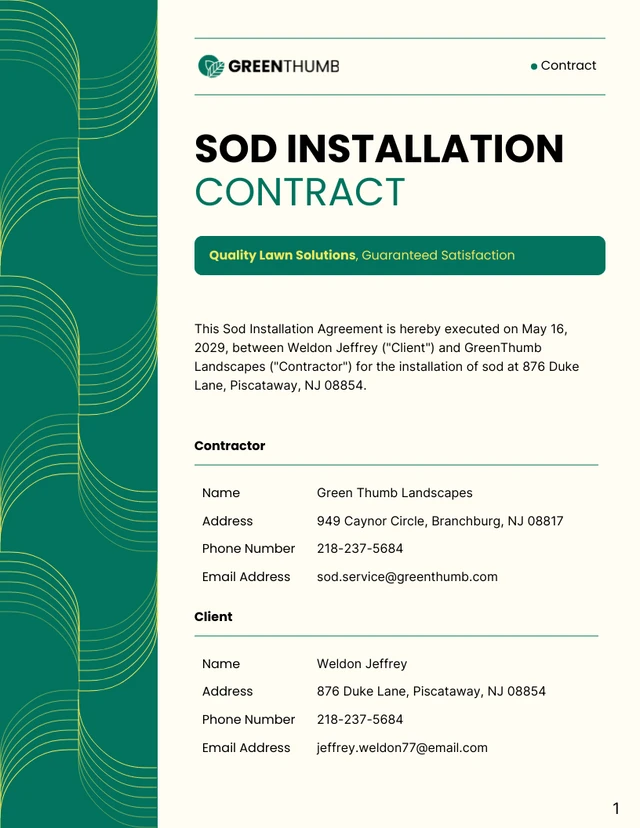 Sod Installation Contract Template - Page 1