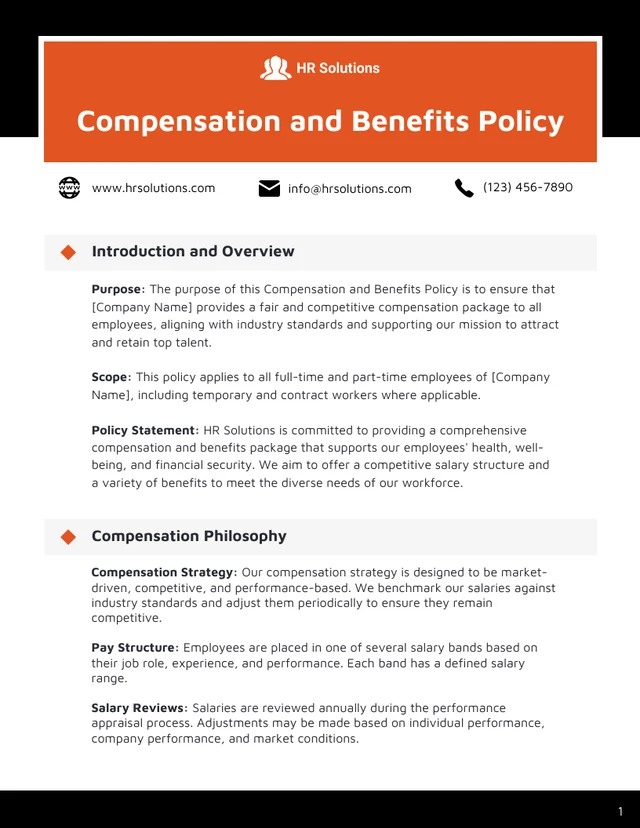 Compensation and Benefits Policy Template - Page 1