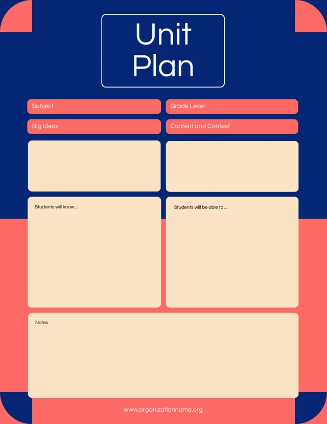 Red and Blue Simple Unit Plans Template