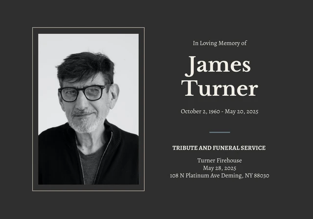 Black Minimalist Obituary Cards Template