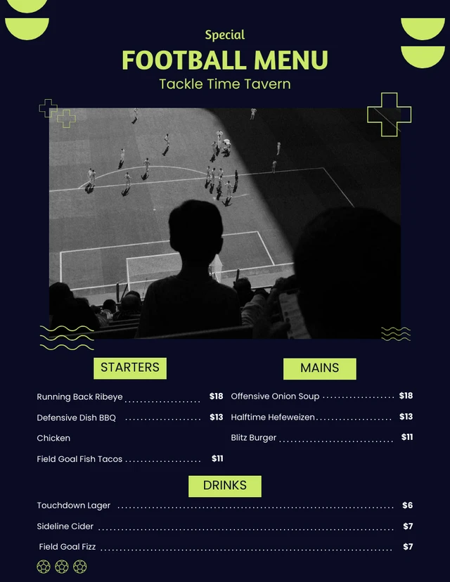 Blue dark modern abstract special football menu Template