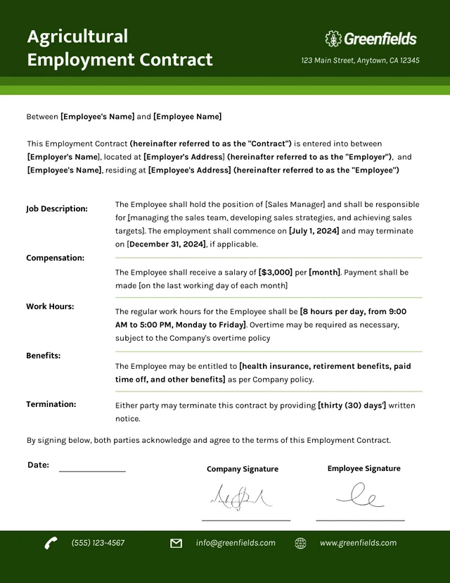 Agricultural Employment Contract Template