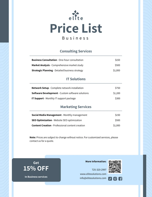 Business Price List Template