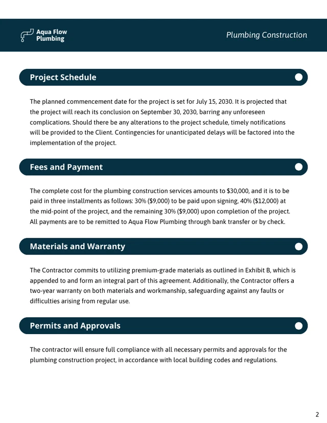 Plumbing Construction Contract Template - Page 2