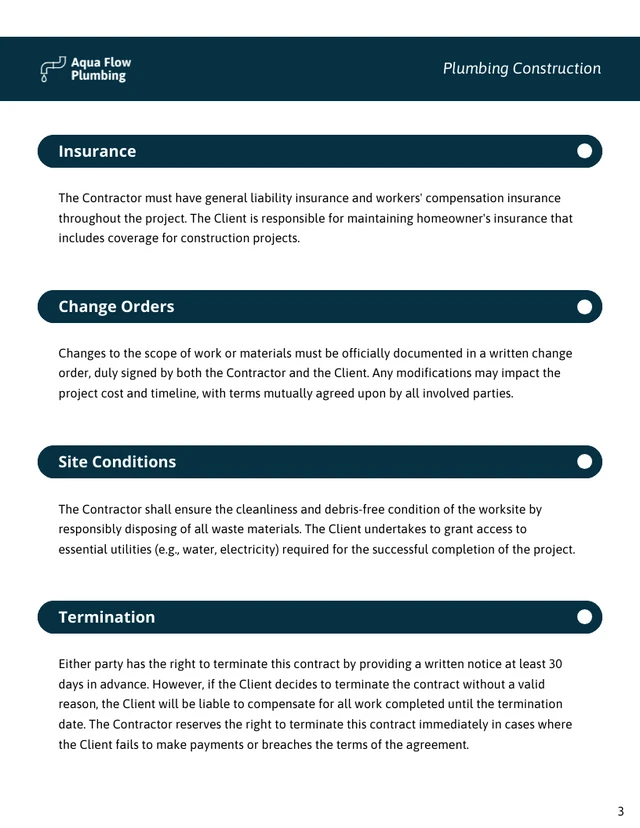 Plumbing Construction Contract Template - Page 3