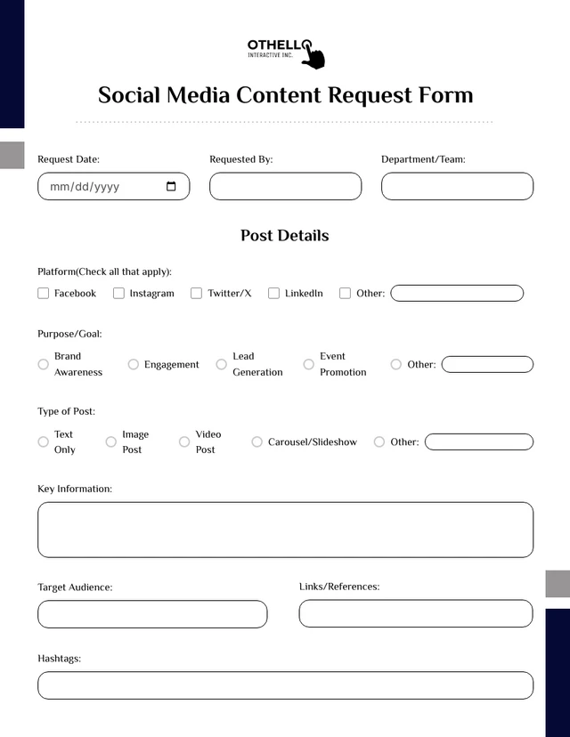 Simple Navy and Grey Clean Minimalist Content Request Forms Template