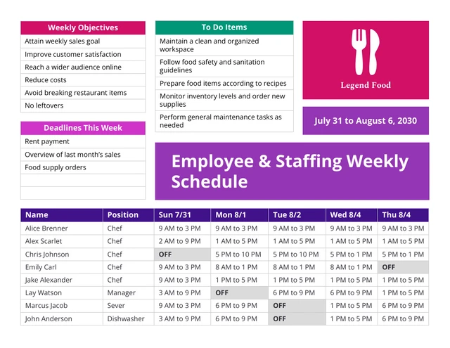 Modern Employee & Staffing Weekly Schedule Form Template