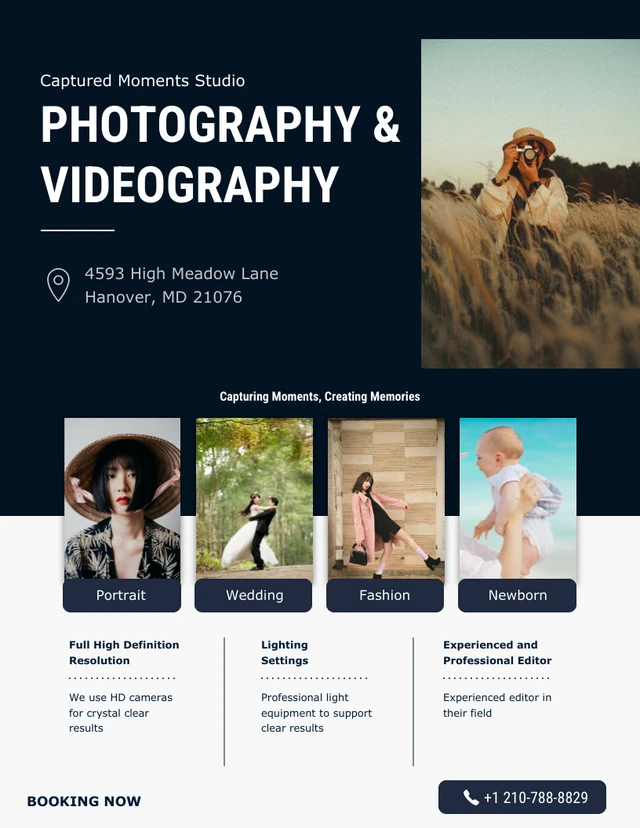 Navy Grey Photography and videography studio flayer Template
