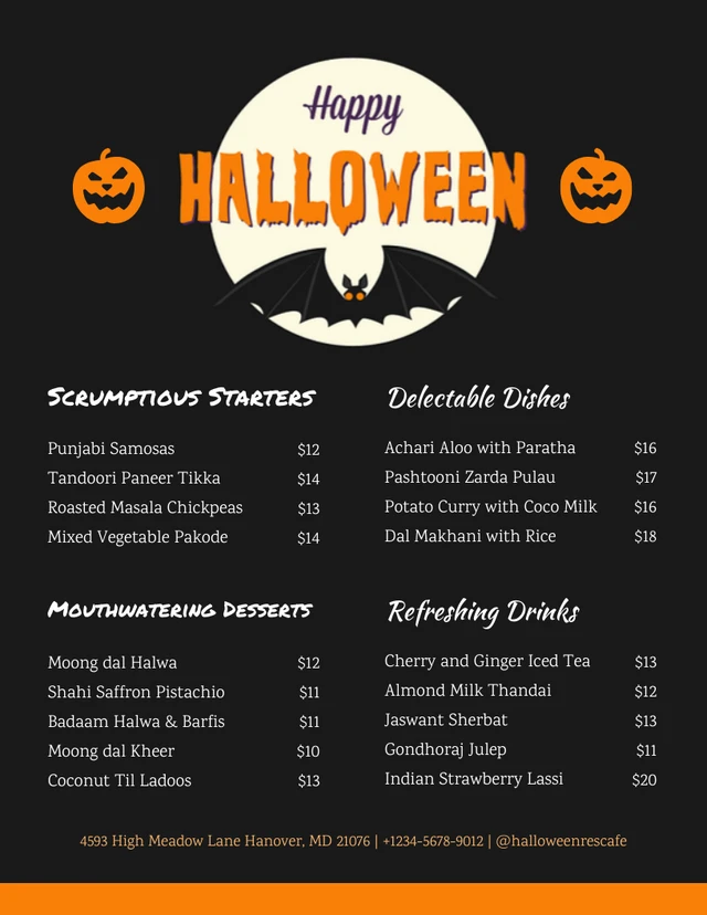 Black Modern Illustration Happy Halloween Menu Template