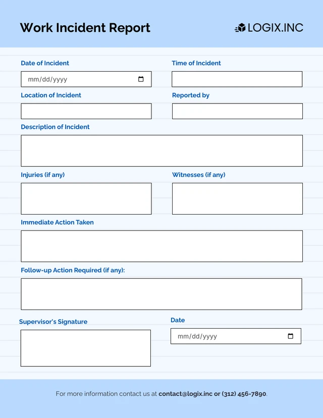 Work Incident Report Template