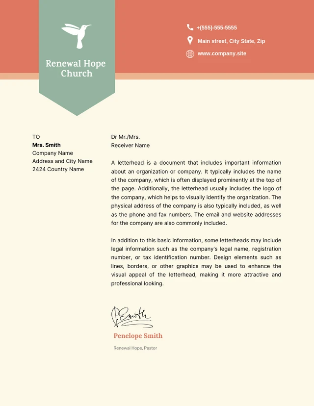 Light Yellow And Orange Pastel Minimalist Church Letterhead Template
