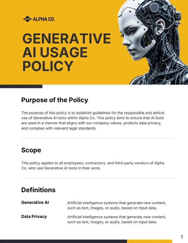 Generative AI Usage Policy Template - Page 1