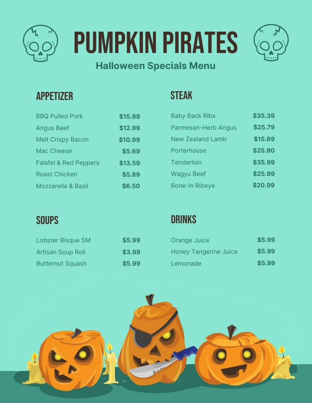 Light Green Minimalist Illustration Halloween Special Menu Template