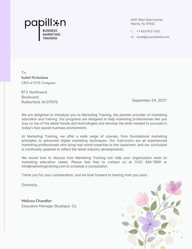 White and Purple Flower Letterhead
