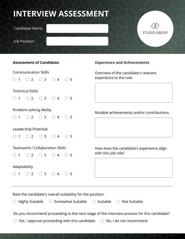 Simple Green Black Interview Form Template