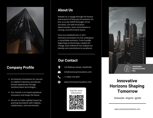 Black Corporate Tri-fold Innovative Horizons Brochure - Page 1