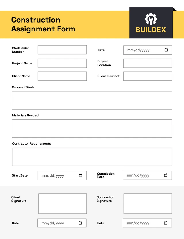 Yellow and White Simple Contractor Forms Template