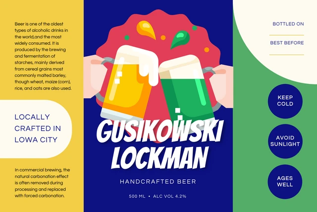 Colorful Playful Illustration Beer Label Template