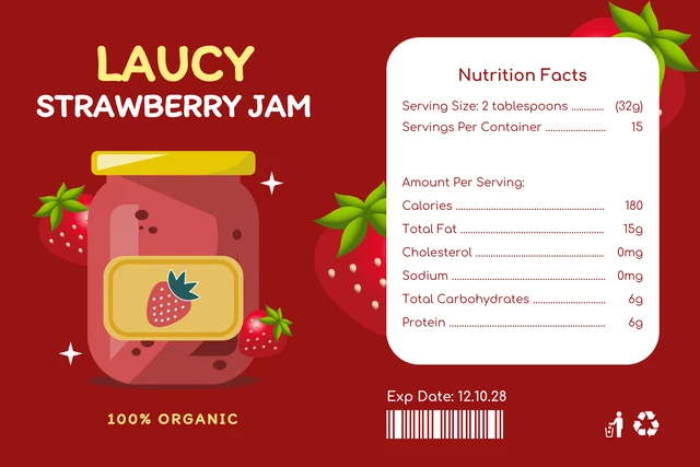 Red Modern Illustration Strawberry Jam Food Label Template