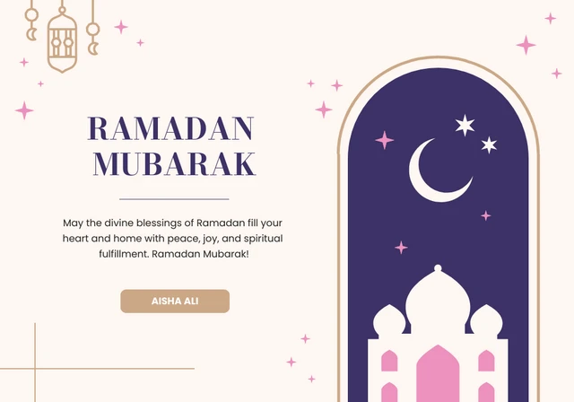 Pink Pastel Warm Illustrative Ramadan Greeting Card Template