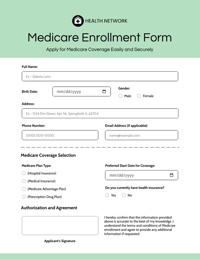 Simple Green Enrollment Forms Template