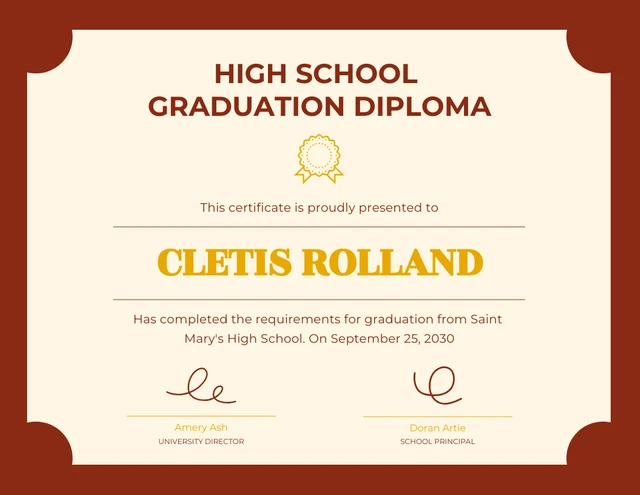 Light Yellow And Red Classic Minimalist Diploma Certificate Template