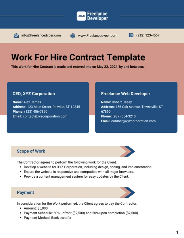 Work For Hire Contract Template - Page 1