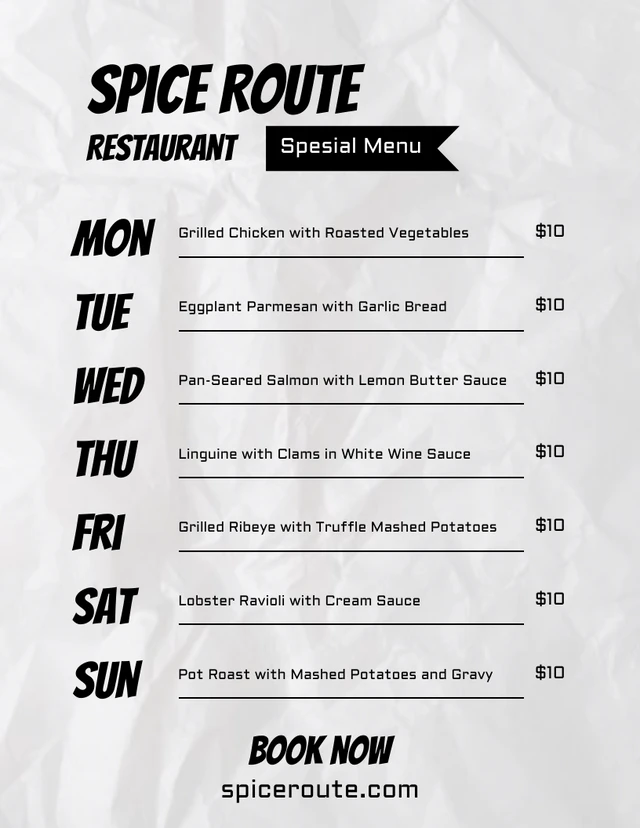 White Simple Restaurant Menu Schedule Template