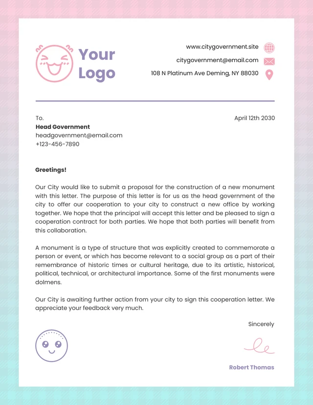 Pink And Green Gradient Simple Illustration Business Letterhead
