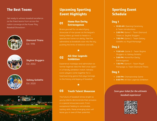 Red and Yellow Baseball Play Sport Tri-fold Brochure - Page 2