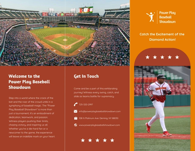 Red and Yellow Baseball Play Sport Tri-fold Brochure - Page 1