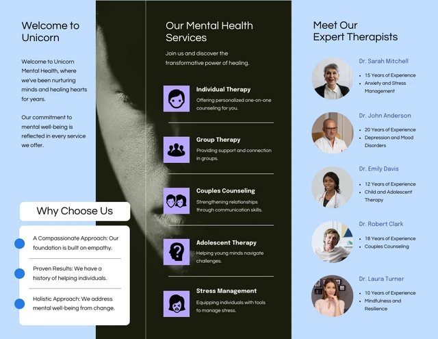 Minimalist Modern Soft Blue Dark Mental Health Tri-fold brochure - Page 2