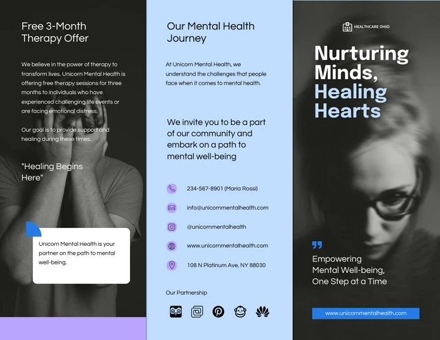 Minimalist Modern Soft Blue Dark Mental Health Tri-fold brochure - Page 1