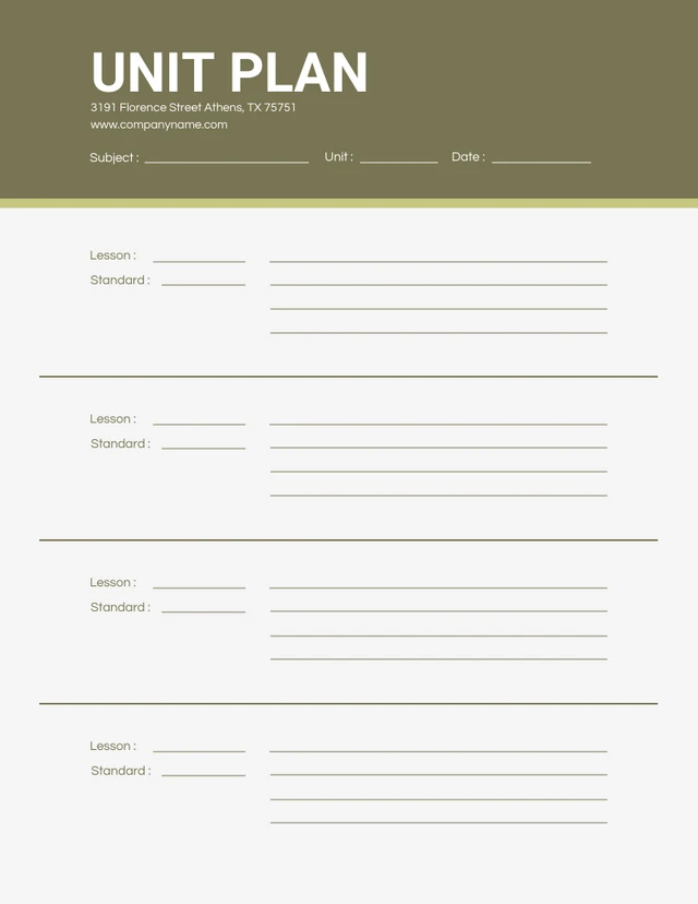 Simple Green Unit Plan Template